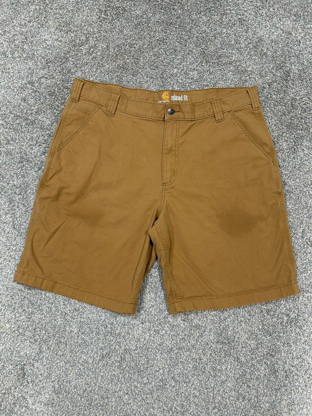 Carhartt Brown Rugged Flex Relaxed Fit Canvas Utility Work Shorts Worn In Sz 40